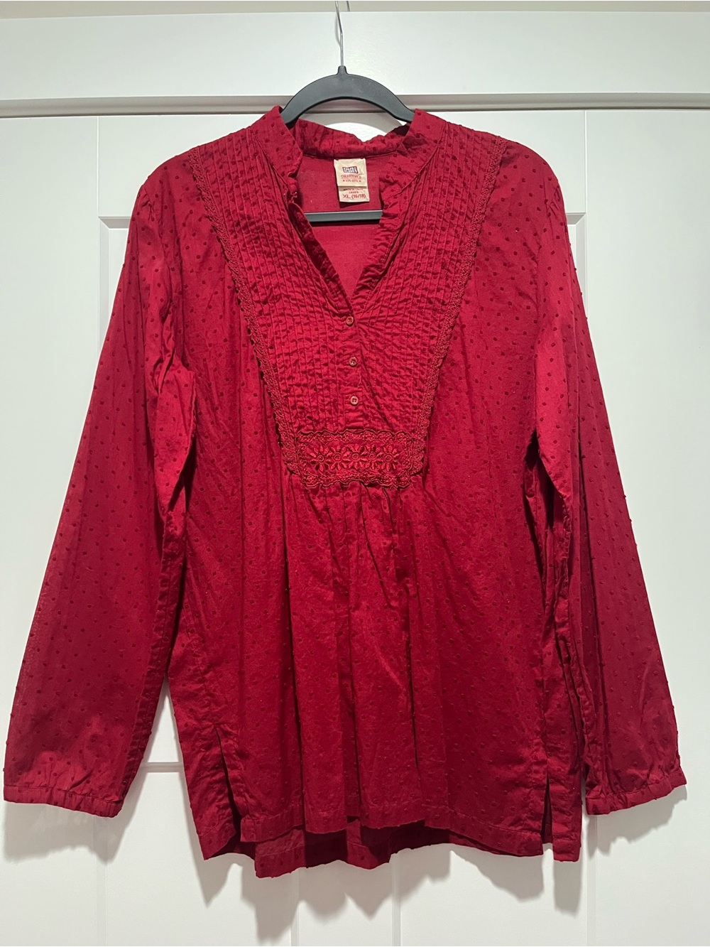 Faded Glory 100% Cotton Swiss Dot Smocked Boho Tunic Blouse Size XL
